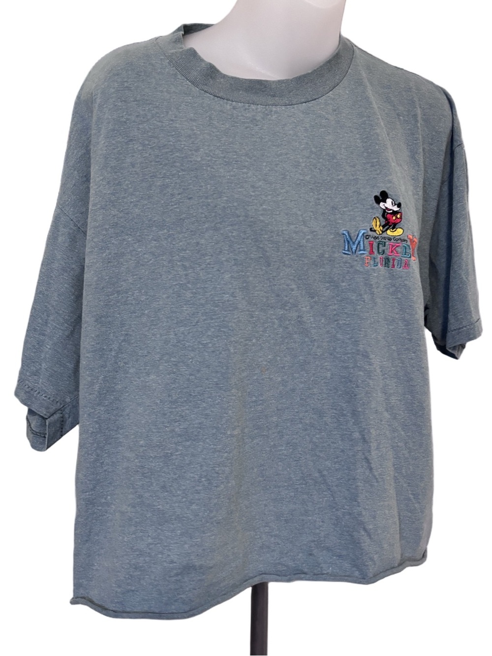 Vintage Mickey Mouse Florida Embroidered Cropped Tee Shirt Disney XL